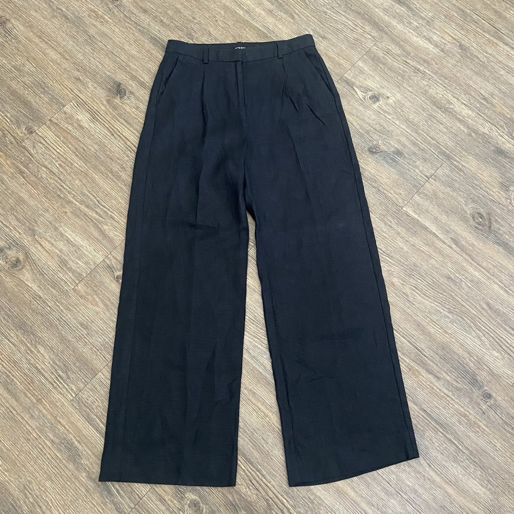 J Crew City Crepe Wide Leg Essential Pleats Pockets Linen Trouser Black Pant  4P